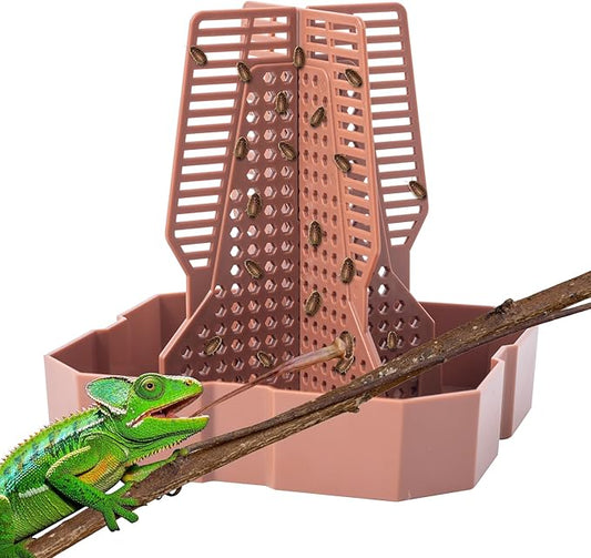 Reptile Feeder Bowls with Climbing Ladder for Chameleon,Bearded Dragon,Guardians Hunting Bugs Keep Training Terrarium Bowls for Lizards,Frogs,Geckos Other Small Pets,Brown (Large)