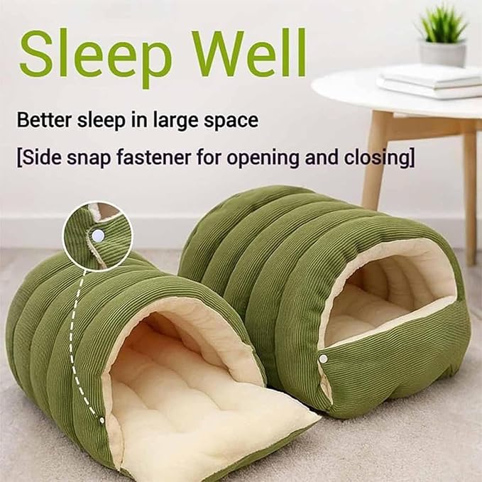 Expectation Cat Bed, Removable and Washable Winter Closed-Off Cat Bed, Soft Fluffy Warm Autumn/Winter Cats House, Washable Non-Slip Pet Sleeping Bag for Indoor Cats Small Dogs (G,Large)