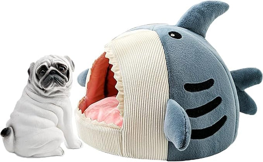 Shark Cat House, Shark Shaped Kennel, Kitten Bed Hideout House, Covered Shark Head Shaped Indoor Pet Nest for Cat, Small Dogs (Blue, S(15 * 13.8 * 12.6 in))