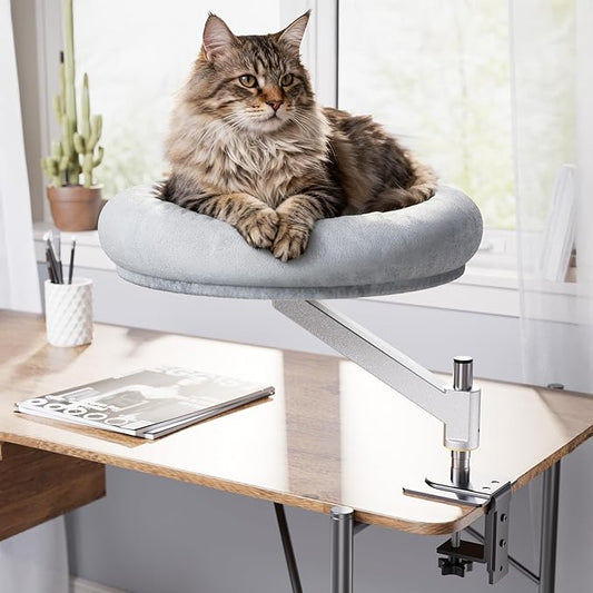 tomxcute Cat Bed for Desk, Adjustable Height Desk Perch with 360° Rotation, Space-Saving Perch for Your Furry Colleague, Removable Washable Office Cat Bed