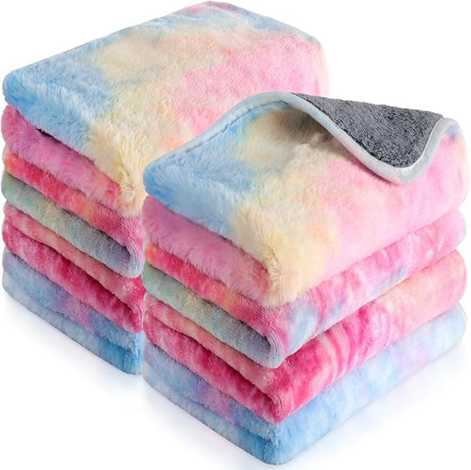 Tudomro 8 Pcs Guinea Pig Blankets Absorbent Washable Animal Fleece Bedding Cage Liners Waterproof Reusable Pet Pee Sleep Mat Pad Cover for Chinchilla Hamster Ferret(Tie Dye,12 x 12 Inch)