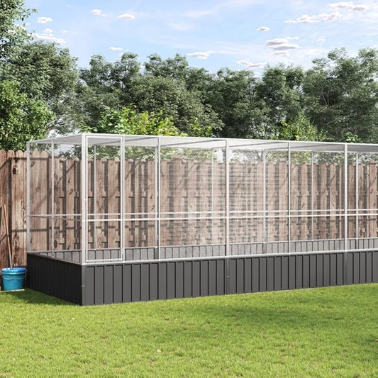 Large Metal Heavy Duty Walk-in Aviary Cage with Extension, Ample Activity Space Bird Cage with Lockable Door Also for Chickens and Rabbits, Silver 246.1"x81.5"x83.5" Steel,-520