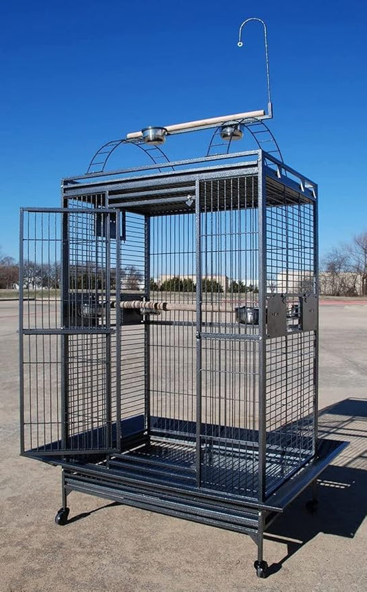 Extra Large Double Ladders Open Play Top Wrought Iron Bird Parrot Parakeet Finch Macaw Cockatoo Cage, Include Seed Guard and Toy Hook 39.5" L x 30.5" W x 67" H