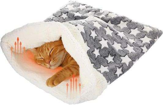 Self Heating Cat Sleeping Bag Indoor Self Warming Cat Bed Cave Heated Pad Cozy Soft Winter Washable Wrap Pet Snuggle Sack Pouch for Puppy Dog Kitten, 24 x 21 Inch(Classic Style,Gray)
