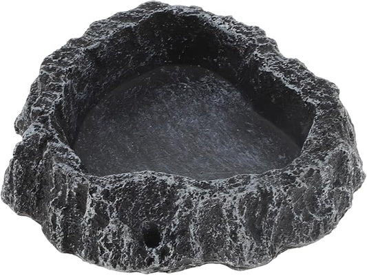 Reptile Food Dish, Resin Lizard Reptile Food Dish, Turtle Water Bowl, Terrarium Feeding Bowl Accessory for Lizard Tortoise Snakes Gecko, Black Gray, 3.54"x3.54"x0.98"