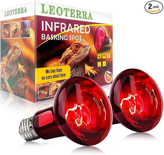 Leoterra Reptile Heat Bulb 2PACK 50w Red Night Heat Bulb (Pack of 2) for Reptile Terrariums,Leopard Gecko,Turtle,Bearded Dargon,Lizard,Snakes Night Use Infrared Heat Lamp