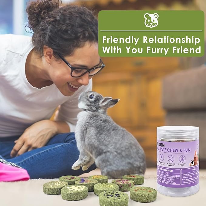 ERKOON Treats Rabbit Toys, 100% Edible Premium Timothy Hay Chew A Blocks for Rabbits, Chinchilla Treats, Chew Toys for Teeth Guinea Pigs and Mice