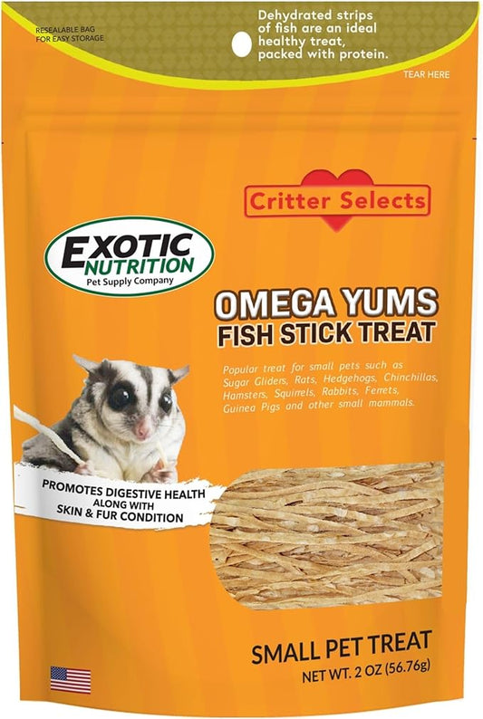 Omega YUMS Fish Stick Treat for Sugar Gliders | All Natural & Made with Real Fish 2 oz