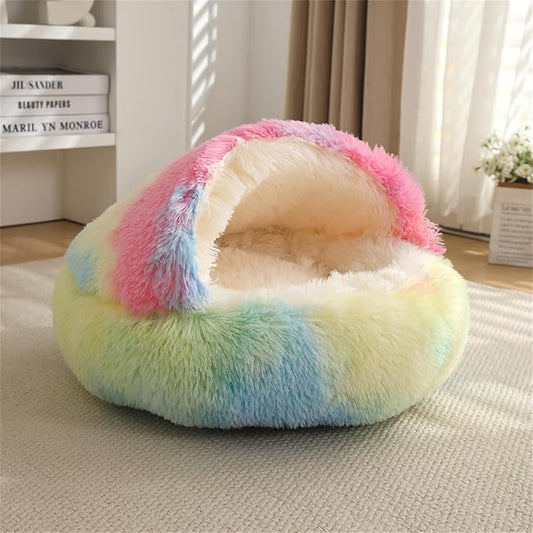 Nest Bed - Lapcatz Cat Beds for Indoor Cats, Fluffy Cat Bed Cave Plush Warm Nest for Cats (Rainbow,M 20"x20")