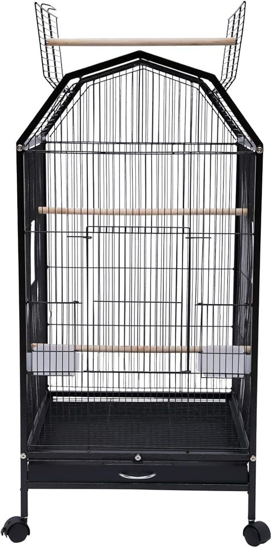Bird Cage, Open Top Medium Small Bird Cage with 360° Full Hollow Design & Interactive Skylight Rolling Birds Cages for Cockatiel Sun Conure Green Cheek Senegal Meyer's Red-Bellied 18.11*18.11*39.9 In