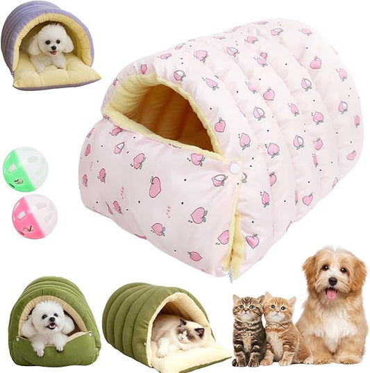 Expectation Cat Bed, Removable and Washable Winter Closed-Off Cat Bed, Soft Fluffy Warm Autumn/Winter Cats House, Washable Non-Slip Pet Sleeping Bag for Indoor Cats Small Dogs (D,Medium)