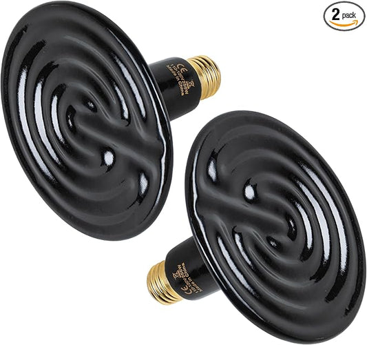 HealSmart 250W Reptile Heat Lamp Ceramic Heat Emitter, No Light Emitting Heat Bulbs, Suitable for Snake/Lizard/Spider, Plant Growth and Incubating Chicken, 2-Pack