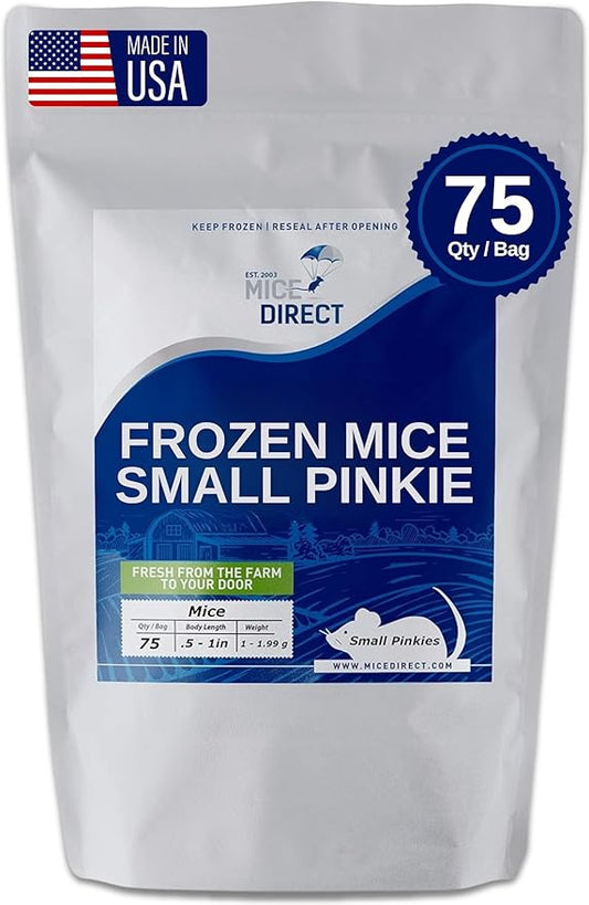 MiceDirect Frozen Mice Small Pinkie Feeders Snake Food for Corn Snakes Ball Pythons Lizards (.5-1 inch)(75 Count)