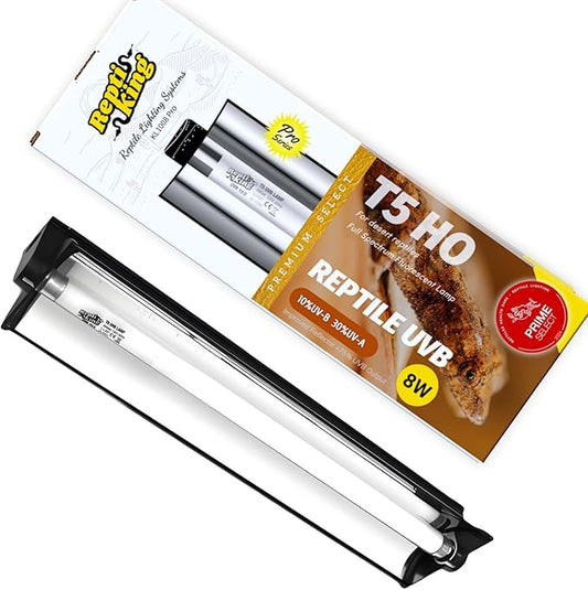 Upgraded T5 UVB Reptile Light, 10.0 UVB 8W German Made Fluorescent Lamp and Fixture Kit, for Desert-Dwelling Reptiles, Bearded Dragon,Tortoise, Snake, Strip Linear UVB Lamp Bulb