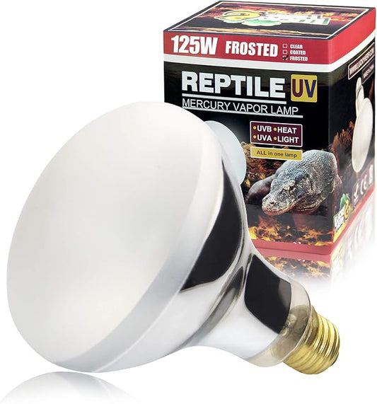 LUCKY HERP 125 Watt UVA+UVB Vapor Heat Lamp Bulb, High Intensity Self-Ballasted Heat Basking Lamp/Bulb/Light for Reptile and Amphibian, Sun Lamp for Bearded Dragon Lizard Turtle
