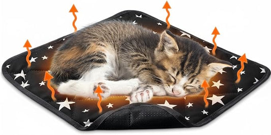 Namalu 4 Pack Self Warming Cat Bed Self Heating Cat Mat Star Pattern Soft Dog Crate Pad Thermal Pet Mat Anti Slip Kennel Dog Washable Warming Bed for Outdoor Indoor(12 x 12 Inch,Black)