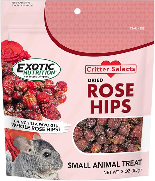 Exotic Nutrition Dried Rose HIPS (3 oz.) - Healthy Natural Treat - Chinchillas, Guinea Pigs, Rabbits, Prairie Dogs, Degus, Hamsters, Rats, Squirrels, Parrots, Chickens, Ducks & Other Small Pets