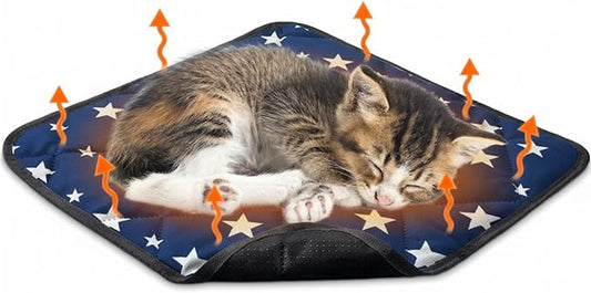 Namalu 4 Pack Self Warming Cat Bed Self Heating Cat Mat Star Pattern Soft Dog Crate Pad Thermal Pet Mat Anti Slip Kennel Dog Washable Warming Bed for Outdoor Indoor (12 x 12 Inch,Blue)