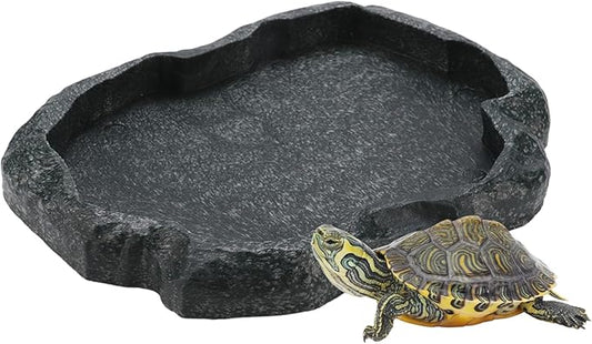Reptile Feeding Bowl, Tortoise Water Bowl Food Bowl, Reptile Feeder Feeding Dish, Reptiles Water Tray for Reptile Scorpion Lizard Pets Plies(Dark Green M)