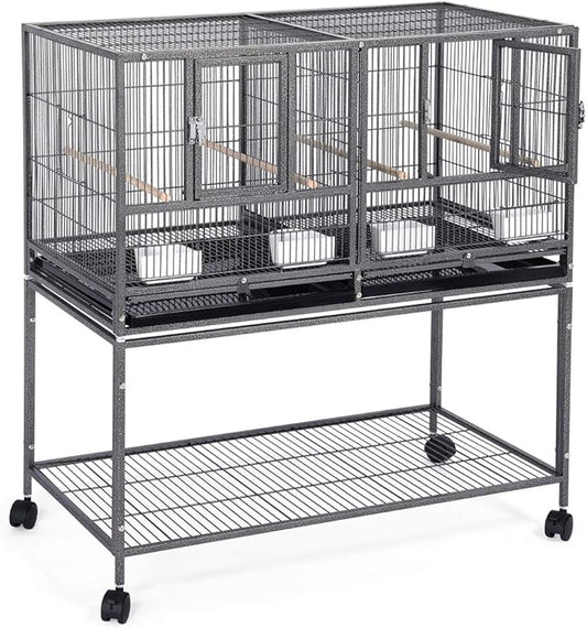 Topeakmart 2 Pack Divided Breeder Parakeet Canary Lovebird Finch Budgie Bird Cages W/Rolling Stand