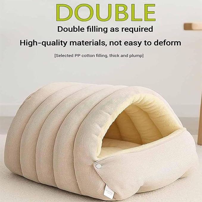 Expectation Cat Bed, Removable and Washable Winter Closed-Off Cat Bed, Soft Fluffy Warm Autumn/Winter Cats House, Washable Non-Slip Pet Sleeping Bag for Indoor Cats Small Dogs (G,Large)