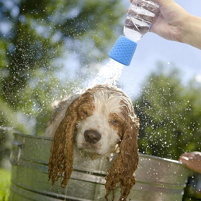 3 Piece Portable Outdoor Shower for Dogs Bottle Attachment Outdoor Sprayer Accessory for Most Plastic Water Bottles, Suitable for Bathing Pets During Outdoor Activities Camping.(Orange+Blue+Green)
