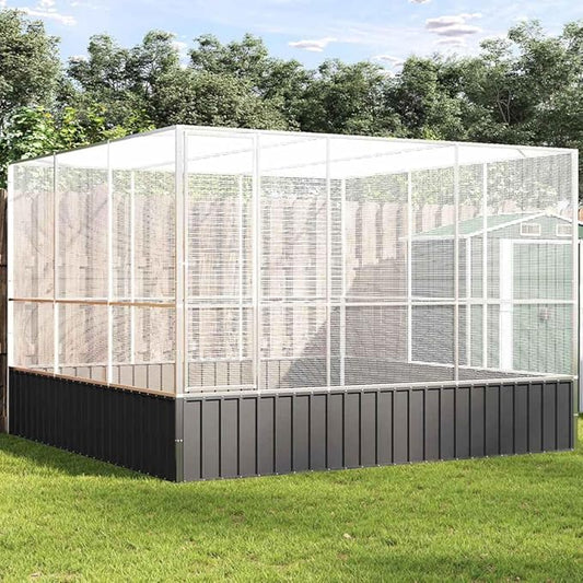 Large Metal Heavy Duty Walk-in Aviary Cage, Ample Activity Space Bird Cage with Lockable Door Also for Chickens and Rabbits, Silver 122.4"x120.9"x83.5" Steel,-512