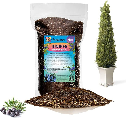 GARDENERA Premium Juniper Potting Soil Mix - Perfect Balance of Nutrients, Drainage, and Aeration for Healthy Juniper Trees - 4 Quart