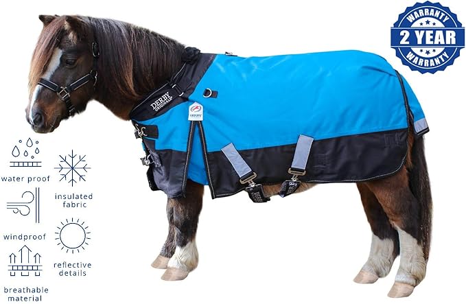 Derby Originals Nordic-Tough 1200D Heavyweight Mini Horse & Pony Turnout Blanket – Waterproof, Breathable, 300g Insulation, 210T Lining, Reflective, 2-Year Warranty (Turquoise, 48")