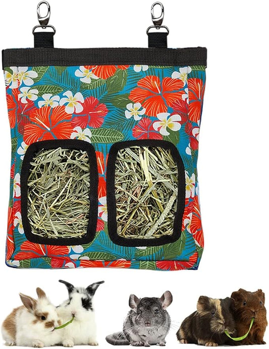 Guinea Pig Hay Feeder, Hanging Rabbit Hay Feeder Bag for Guinea Pigs Bunnies Chinchillas. Big Flowers