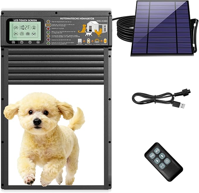 Dog Door, Solar & USB Rechargeable Pet Door, Radar, Timer & Light Sensor Modes Doggy Door, Durable Aluminum & Weatherproof 10"×13" Doggie Door, for Small Dogs, Cats, Pets Up to 45 lb-Black