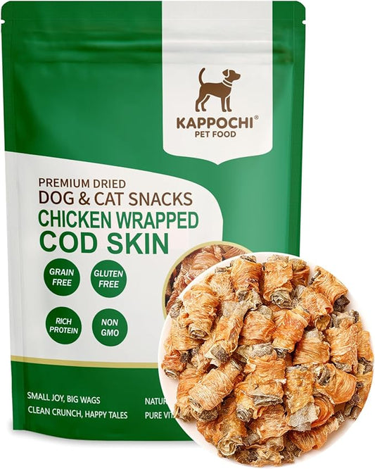 Freeze Dried Chicken Wrapped Cod Skin Dog Treats, Rich in Omega-3, 2.8 Ounce (80.0g), Single Ingredient, High Protein Training Treats, Natural & Raw, No Additives, Grain Free, Gluten Free