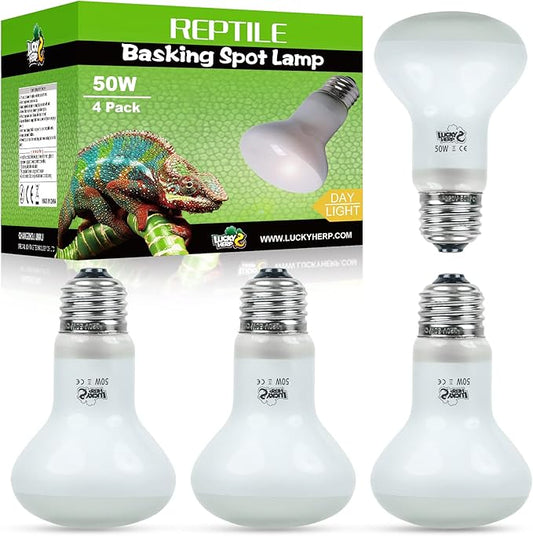 LUCKY HERP 4 Pack 50W Reptile Heat Lamp Bulb (2nd Gen), Amphibian Basking Light Bulb, Reptile Daylight Bulb for Turtle, Bearded Dragon, Lizard Heating Use