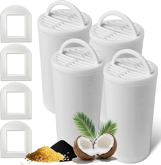 4+4 Pack Premium Cat and Dog Water Fountain Carbon Filters Compatible with PetSafe Drinkwell 360 Multi-Pet Stainless Steel & Plastic Pet Fountains(128oz/3.8L) with Replacement Foam Filter