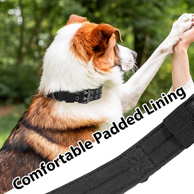 Tactical Dog Collar Military Adjustable Dog Collars Soft Nylon Training Collar with Patch Heavy Duty Metal Buckle Collars for Medium Large Dogs (Black-1, XL)