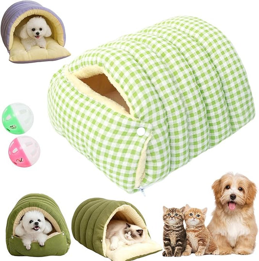 Expectation Cat Bed, Removable and Washable Winter Closed-Off Cat Bed, Soft Fluffy Warm Autumn/Winter Cats House, Washable Non-Slip Pet Sleeping Bag for Indoor Cats Small Dogs (A,Large)