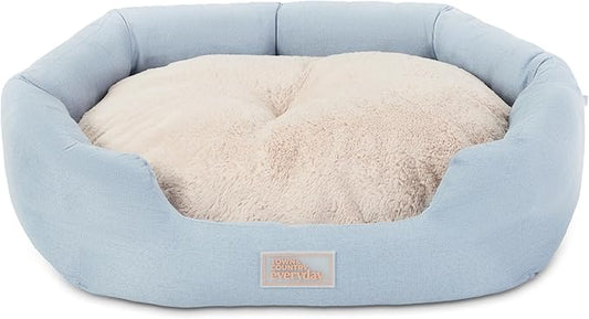TOWN & COUNTRY EVERYDAY CuddleTown Faux Linen Comfy Cozy Cuddler Pet Bed, Supportive & Calming, Non-Slip Bottom, Machine Washable Cover, Blue, Small 22"x20"x7"