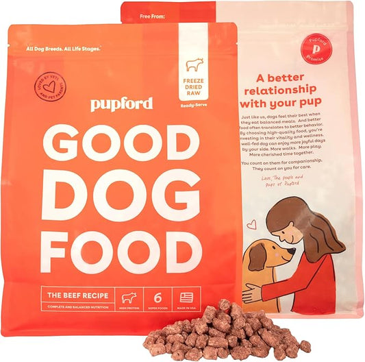 Pupford Good Dog Food, Freeze-Dried Raw, High-Protein, Superfood Ingredients, Vet-Approved, No Fillers or Artificial Additives (Beef Recipe, 16 oz)