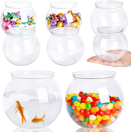 8 Pcs Mini Plastic Fish Bowl 26 oz Round Clear Fishbowl Fish Tank Transparent Aquarium for Candy Goldfish Home Decoration Table Centerpieces