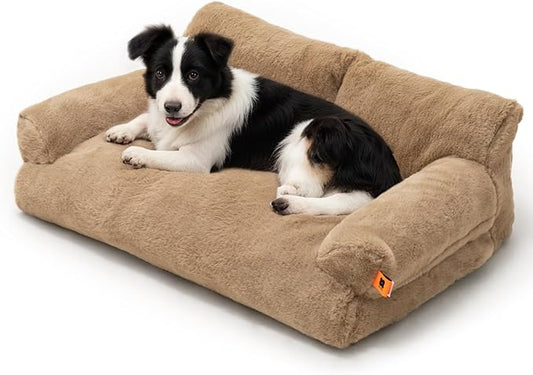 MEWOOFUN Cat Bed for Indoor Cats, Washable Dog Beds for Small Medium Dogs & Cats, Fluffy Cat Couch with Non-Slip Bottom, 26×19×13 Inch (Camel, 33.5" L x 25.6" W x 11.5" Th)