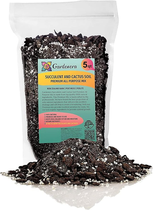 Gardenera Professional Succulent Soil Premium All Purpose Blend | Pre-Mixed Ready to Use for Cactus and Succulents | Sphagnum Peat Moss, Perlite, New Zealand Pine Bark - Made in USA - 20 Quart