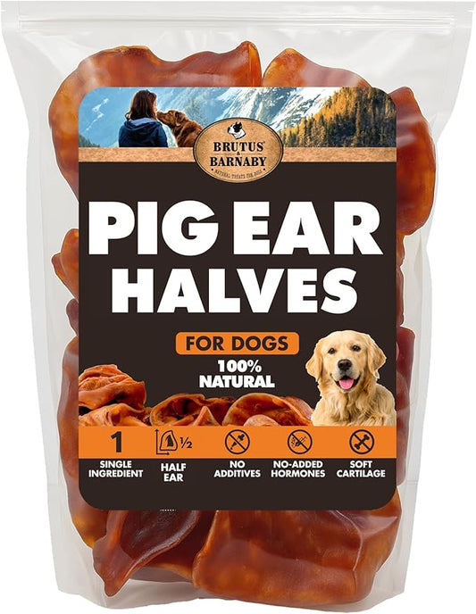 BRUTUS & BARNABY Pig Ear Halves for Dogs, 15 Ct. – All-Natural Single Ingredient Dog Chews, Slow Cooked & Fully Digestible Rawhide Alternative