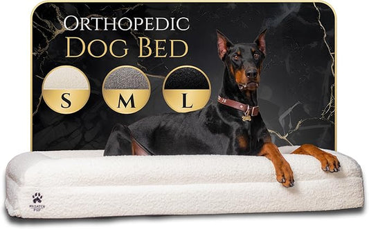 Luxury Boucle Fabric Orthopedic Large Dog Bed with Memory Foam | Breathable Comfort and Washable Dog Couch Bed with Waterproof Liner & Cover | Ideal Pet Beds for Big Dogs - Grey (45"x36x7)