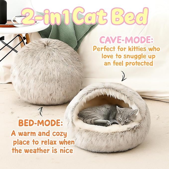 Nest Bed - Lapcatz Cat Beds for Indoor Cats, Fluffy Cat Bed Cave Plush Warm Nest for Cats (Flannel,XXL 32"x32")