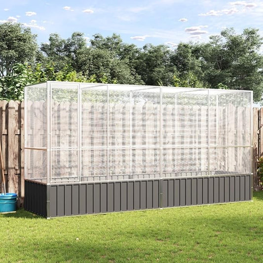 Large Bird Aviary with Extension, Outdoor Galvanized Steel Bird Cage, Galvanized Steel Outdoor Bird Aviary, Mesh Fence Bird House for Small Animals, 164.8"x42.1"x83.5"