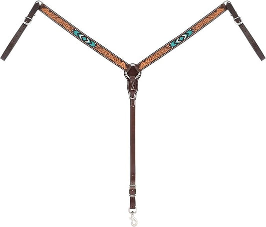 Weaver Leather Turquoise Diamond Beaded Horse Headstall, Leather Headstalls for Horses for Trail Riding, Durable Equine Supplies, Dark Oil
