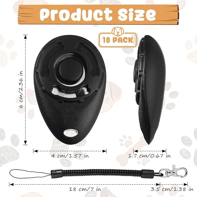 Frienda 18 Pieces Dog Training Clicker, Pet Behavioral Training Clickers with Wrist Strap for Dogs Cats Puppy Birds Horses(Black)