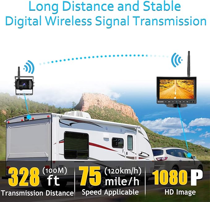 Wireless Backup Camera for Trucks VMW7 high Definition 1080P 7” IPS Monitor System,High-Speed Stable Transmission & Waterproof for Truck,Recreational Vehicle Trailer,Bus,Harvester Pickup Motorhome