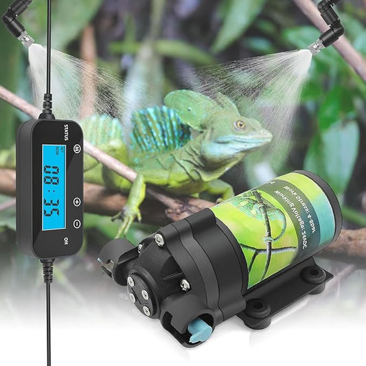 Reptile Mister System with Timer, Reptile humidifier with 6 Spray nozzles,self-Priming Pump Low Noise， misting System for Reptiles of Amphibians, Tanks, Paludarium