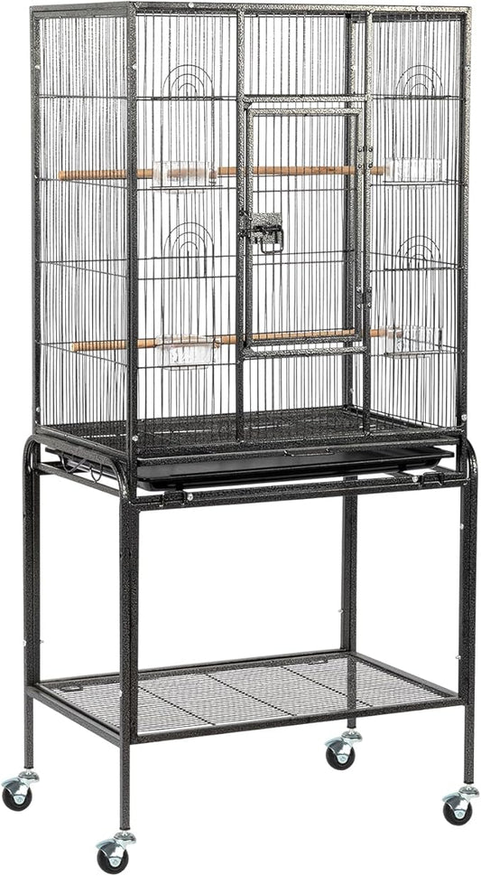 VINGLI 53-inch Large Bird Cage with Rolling Stand, Durable Wrought Iron Parakeet Cage with Slide Out Tray, Black Bird Cages for Parakeets/Lovebird/Cockatiels/Budgies and Other Small/Medium Birds